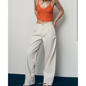 MANGO WIDE LEG High Rise JEANS WITH POCKETS IN WHITE. SIZE 8